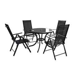 4 Seater Black Cayman Round Dining Set With Reclining Chairs  - Free Next Working Day Delivery (mon-Fri)