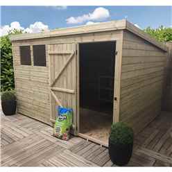 10ft X 7ft Pressure Treated Tongue & Groove Pent Shed With 3 Windows + Single Door +safety Toughened Glass