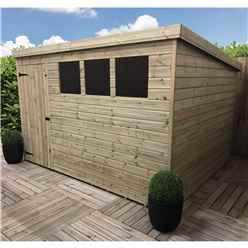 10ft X 7ft Pressure Treated Tongue & Groove Pent Shed With 3 Windows + Single Door +safety Toughened Glass