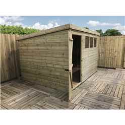 10ft X 7ft Pressure Treated Tongue & Groove Pent Shed With 3 Windows + Single Door +safety Toughened Glass