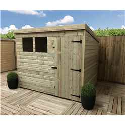 7ft X 6ft Pressure Treated Tongue & Groove Pent Shed With 2 Windows + Single Door + Safety Toughened Glass