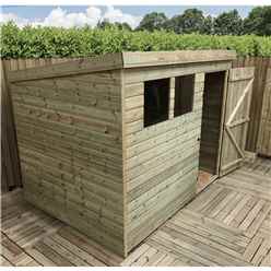 7ft X 6ft Pressure Treated Tongue & Groove Pent Shed With 2 Windows + Single Door + Safety Toughened Glass