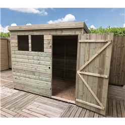 7ft X 6ft Pressure Treated Tongue & Groove Pent Shed With 2 Windows + Single Door + Safety Toughened Glass