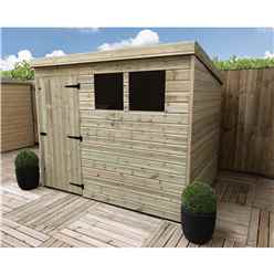 7ft X 6ft Pressure Treated Tongue & Groove Pent Shed With 2 Windows + Single Door + Safety Toughened Glass