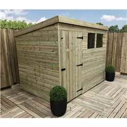 7ft X 6ft Pressure Treated Tongue & Groove Pent Shed With 2 Windows + Single Door + Safety Toughened Glass