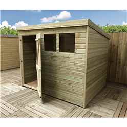 7ft X 6ft Pressure Treated Tongue & Groove Pent Shed With 2 Windows + Single Door + Safety Toughened Glass