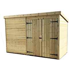 10ft X 6ft Windowless Pressure Treated Tongue & Groove Pent Shed + Double Doors