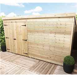 14ft X 3ft Windowless Pressure Treated Tongue & Groove Pent Shed + Double Doors