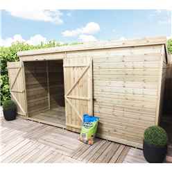 12ft X 8ft Windowless Pressure Treated Tongue & Groove Pent Shed + Double Doors