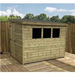 9ft X 4ft Reverse Pressure Treated Tongue & Groove Pent Shed + 3 Windows And Single Door + Safety Toughened Glass (please Select Left Or Right Panel For Door)