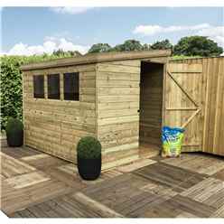 9ft X 4ft Reverse Pressure Treated Tongue & Groove Pent Shed + 3 Windows And Single Door + Safety Toughened Glass (please Select Left Or Right Panel For Door)