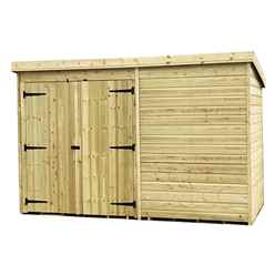 10ft X 6ft Windowless Pressure Treated Tongue & Groove Pent Shed + Double Doors