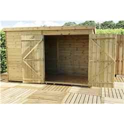 10ft X 8ft Windowless Pressure Treated Tongue & Groove Pent Shed + Double Doors