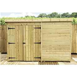 10ft X 8ft Windowless Pressure Treated Tongue & Groove Pent Shed + Double Doors