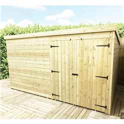 12ft X 3ft Windowless Pressure Treated Tongue & Groove Pent Shed + Double Doors