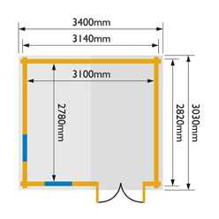 3.4m X 3m Retreat Apex Log Cabin - 19mm Wall Thickness (11ft X 10ft)