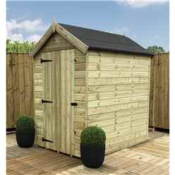 7ft X 4ft Windowless Pressure Treated Tongue & Groove Apex Shed + Higher Eaves & Ridge Height + Single Door - 12mm Tongue And Groove Walls, Floor And Roof