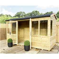 8ft X 6ft Reverse Pressure Treated Tongue & Groove Apex Summerhouse With Higher Eaves And Ridge Height + Toughened Safety Glass + Euro Lock With Key + Super Strength Framing