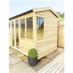 8ft X 6ft Reverse Pressure Treated Tongue & Groove Apex Summerhouse With Higher Eaves And Ridge Height + Toughened Safety Glass + Euro Lock With Key + Super Strength Framing