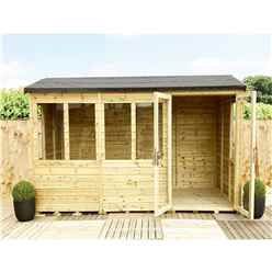 8ft X 6ft Reverse Pressure Treated Tongue & Groove Apex Summerhouse With Higher Eaves And Ridge Height + Toughened Safety Glass + Euro Lock With Key + Super Strength Framing