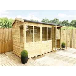 8ft X 6ft Reverse Pressure Treated Tongue & Groove Apex Summerhouse With Higher Eaves And Ridge Height + Toughened Safety Glass + Euro Lock With Key + Super Strength Framing