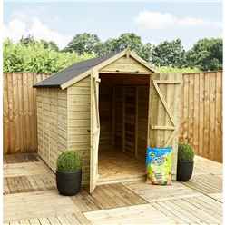 12ft X 5ft  Super Saver Pressure Treated Tongue & Groove Apex Shed + Double Door + Low Eaves + 4 Windows