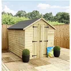 12ft X 5ft  Super Saver Pressure Treated Tongue & Groove Apex Shed + Double Door + Low Eaves + 4 Windows