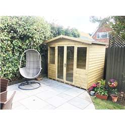 10ft X 12ft Pressure Treated Tongue & Groove Apex Summerhouse - Long Windows - With Higher Eaves And Ridge Height + Overhang + Toughened Safety Glass + Euro Lock With Key + Super Strength Framing