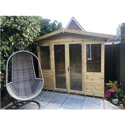 10ft X 12ft Pressure Treated Tongue & Groove Apex Summerhouse - Long Windows - With Higher Eaves And Ridge Height + Overhang + Toughened Safety Glass + Euro Lock With Key + Super Strength Framing