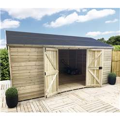 17ft X 12ft Windowless Reverse Premier Pressure Treated Tongue & Groove Apex Workshop + Higher Eaves & Ridge Height + Double Doors (12mm Tongue & Groove Walls, Floor & Roof) + Super Strength Framing