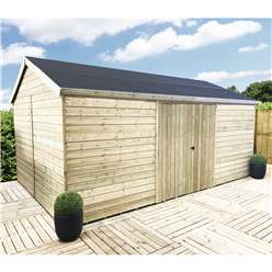 17ft X 12ft Windowless Reverse Premier Pressure Treated Tongue & Groove Apex Workshop + Higher Eaves & Ridge Height + Double Doors (12mm Tongue & Groove Walls, Floor & Roof) + Super Strength Framing