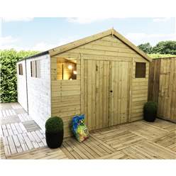 10ft X 10ft Premier Pressure Treated T&g Apex Workshop + 6 Windows + Higher Eaves & Ridge Height + Double Doors (12mm T&g Walls, Floor & Roof) + Safety Toughened Glass + Super Strength Framing