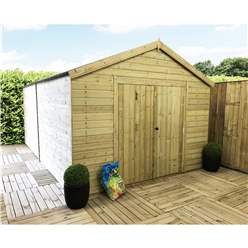 12ft X 10ft Windowless Premier Pressure Treated Tongue & Groove Apex Workshop + Higher Eaves & Ridge Height + Double Doors (12mm Tongue & Groove Walls, Floor & Roof) + Super Strength Framing