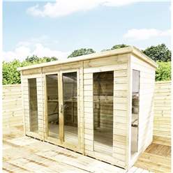 15ft X 7ft Pent Pressure Treated Tongue & Groove Pent Summerhouse With Higher Eaves And Ridge Height Toughened Safety Glass + Euro Lock With Key + Super Strength Framing