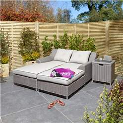 2 Seater Natural Stone Rattan Weave Garden Lounger Set