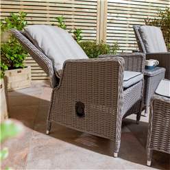 2 Seater Natural Stone Rattan Weave Garden Reclining Lounger Set