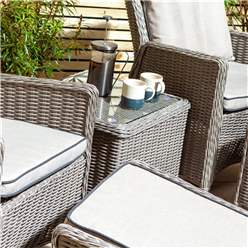 2 Seater Natural Stone Rattan Weave Garden Reclining Lounger Set