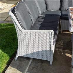 6 Seater Putty Grey Rattan Weave Corner Dining Set - With Benches