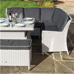 6 Seater Putty Grey Rattan Weave Corner Dining Set - With Benches