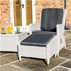 2 Seater Putty Grey Rattan Weave Garden Reclining Lounger Set