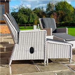 2 Seater Putty Grey Rattan Weave Garden Reclining Lounger Set