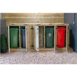 Quintet Redwood Pressure Treated Wheelie Bin Store - 240 Litre Bins