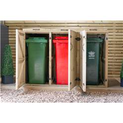 Triple Redwood Pressure Treated Wheelie Bin Store - 180 Litre Bins