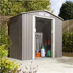 6ft X 4ft (2.01m X 1.21m) Double Door Metal Apex Shed - Light Grey