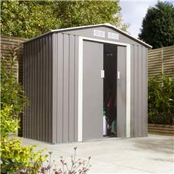 6ft X 4ft (2.01m X 1.21m) Double Door Metal Apex Shed - Light Grey