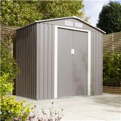 6ft X 4ft (2.01m X 1.21m) Double Door Metal Apex Shed - Light Grey