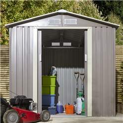 6ft X 4ft (2.01m X 1.21m) Double Door Metal Apex Shed - Light Grey