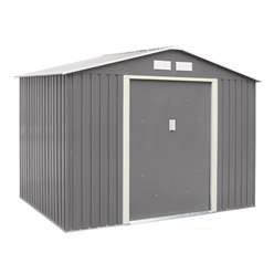 8ft X 6ft (2.61m X 1.81m) Double Door Metal Apex Shed - Light Grey