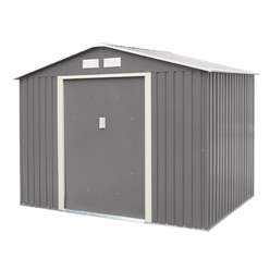 8ft X 6ft (2.61m X 1.81m) Double Door Metal Apex Shed - Light Grey