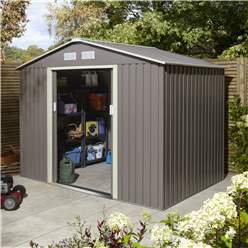 8ft X 6ft (2.61m X 1.81m) Double Door Metal Apex Shed - Light Grey